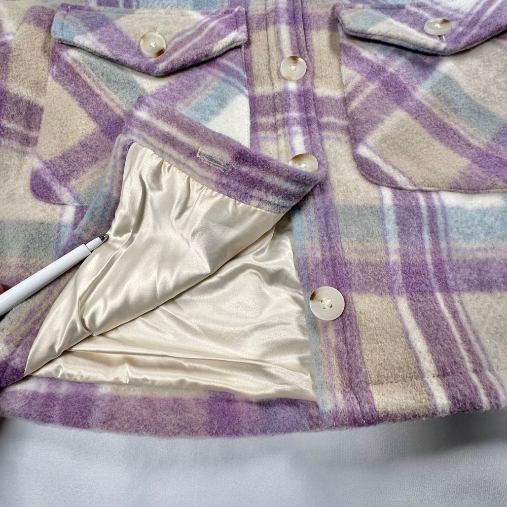 Blank NYC Shacket Medium Lavender Purple Plaid Cropped‎ Button Up Jacket Shirt - Picture 5 of 10